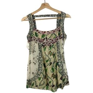 Boutique Green Floral Y2K‎ Open Back Tank Top S